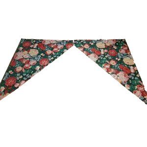 Vintage Green Floral Swag Curtain Panel Set Arched 1980s Pink Roses 61x86